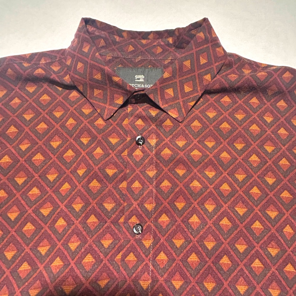 Scotch and Soda Men's Geometric Long Sleeve Button Down Shirt - Medium